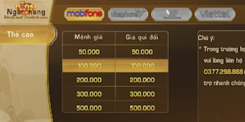 Nạp tiền qua phương thức thẻ cào điện thoại một cách tiện lợi và dễ dàng.
