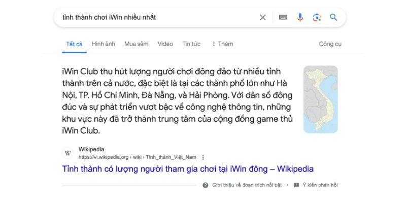 Các tỉnh thành có lượng người chơi iWin Club nhiều